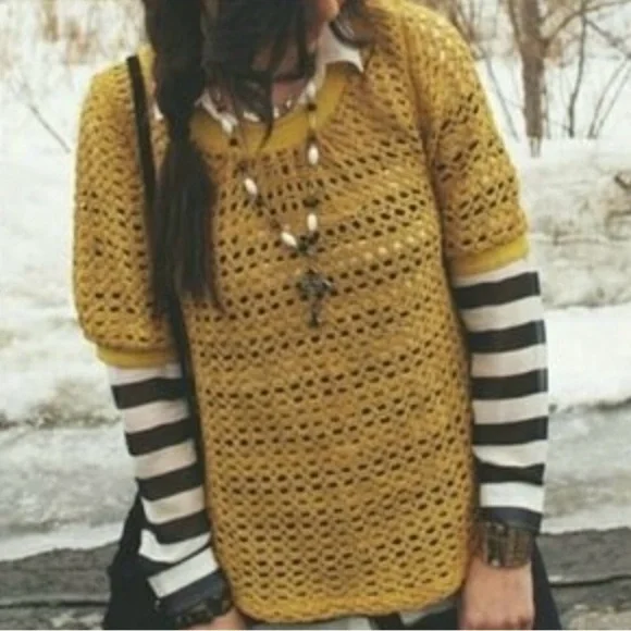 Anthropologie Angel Of The North Senoia Knit Crochet Short Sleeve Tunic top. - Picture 3 of 9